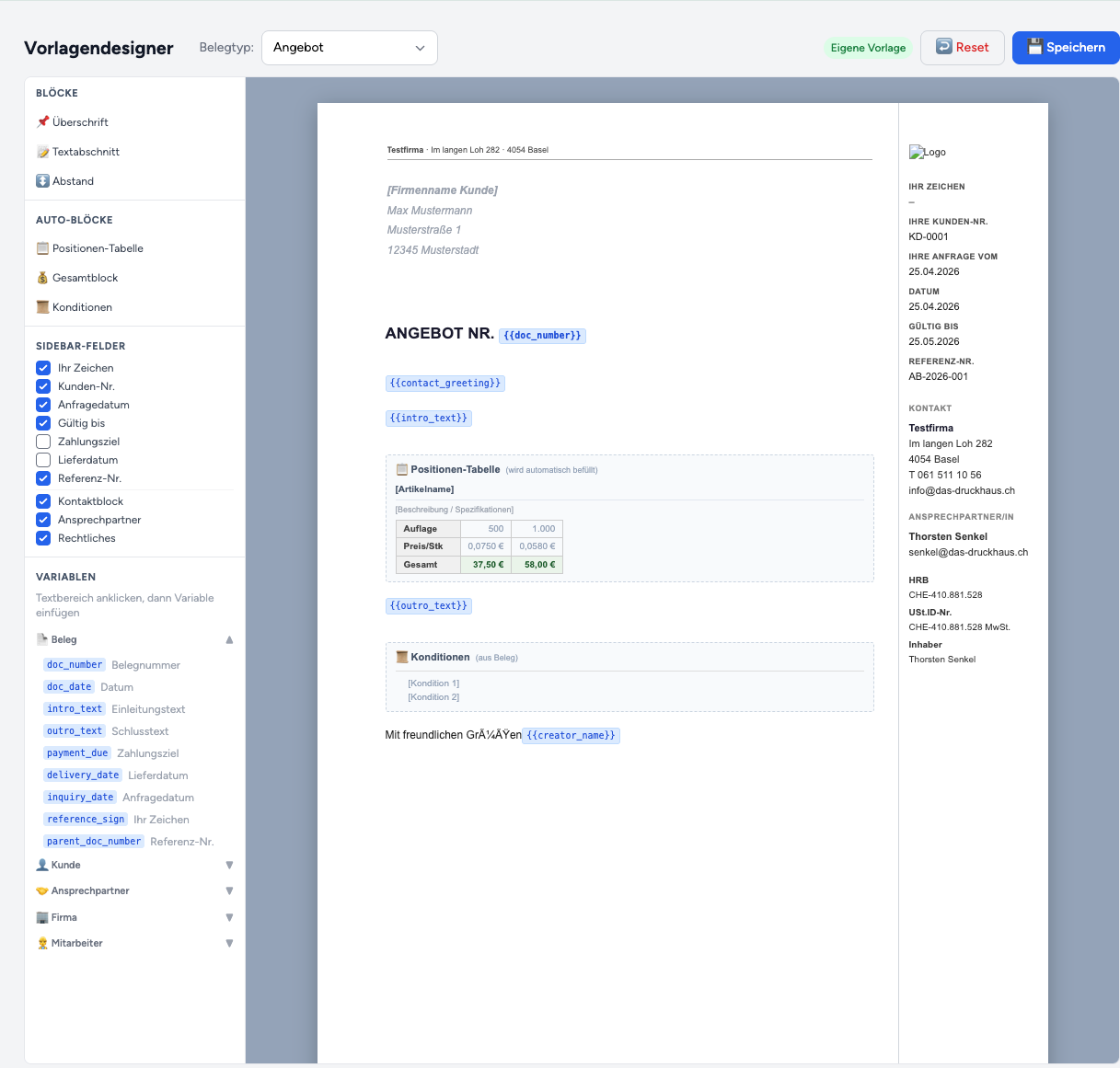 Designer de modèles Druck Manager – mises en page PDF personnalisées pour tous les types de documents